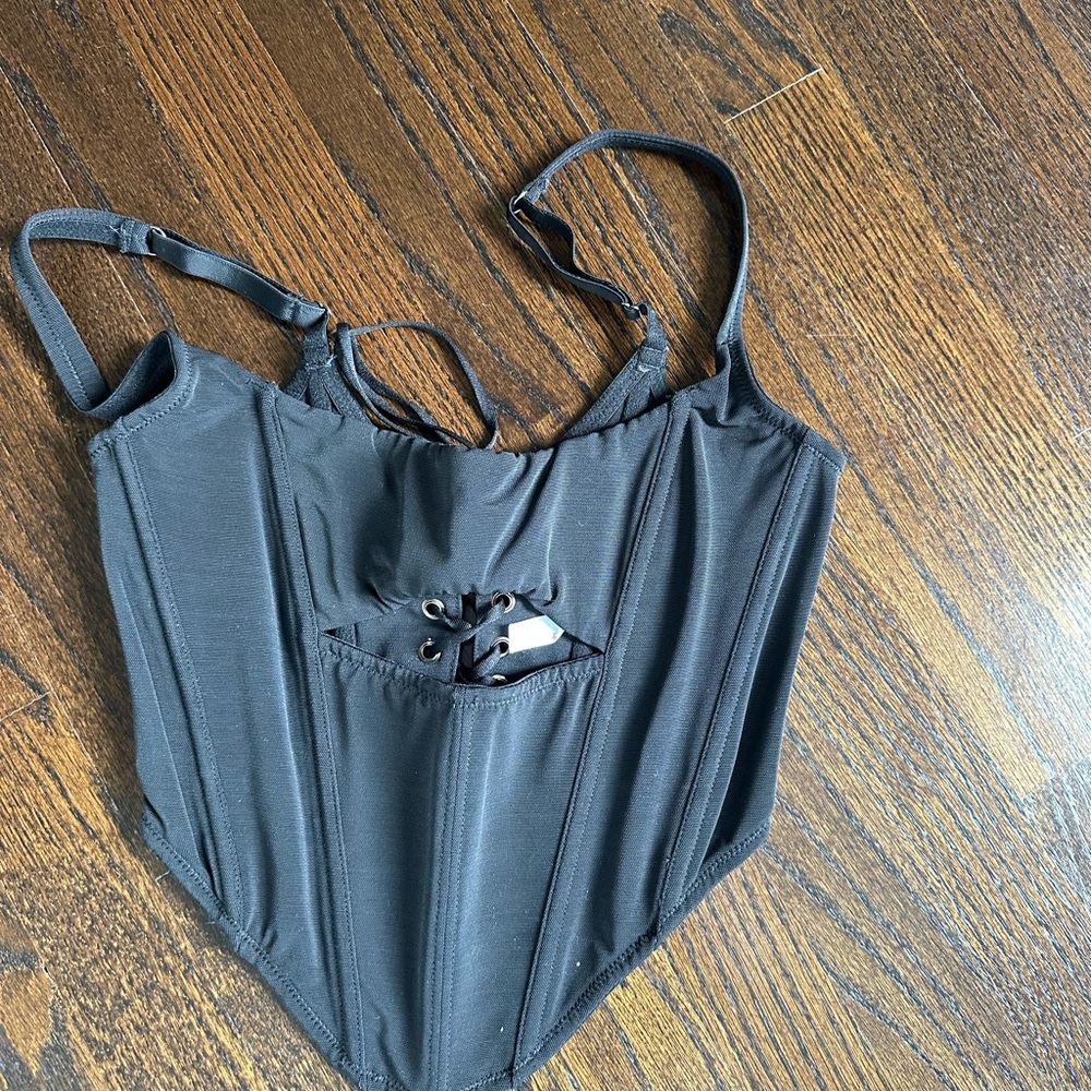 Urban Outfitters Black Lace-Up Corset Tank Top